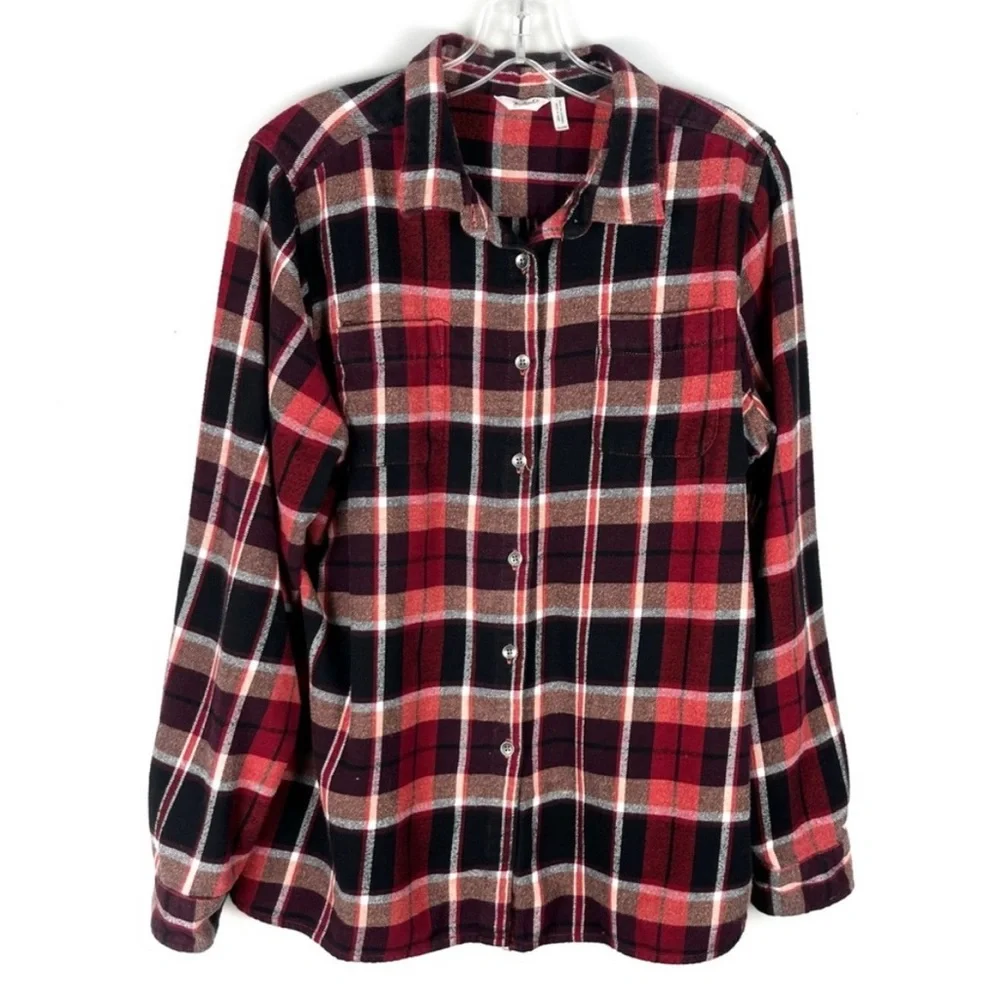 Woolrich Women’s Red & Black Plaid Flannel 100% Cotton Button Down Shirt XL - Picture 1 of 6